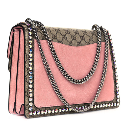 Gucci GG Supreme Monogram Suede Crystal Medium Dionysus Shoulder Bag Beige Ebony Light Peonia 3 of 9