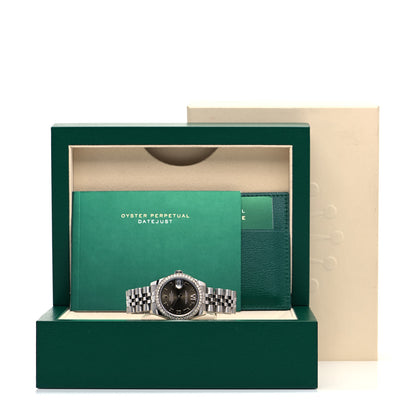 Rolex Stainless Steel 18K White Gold Diamond 31mm Oyster Perpetual Datejust Watch Dark Grey Roman 178384 5 of 5