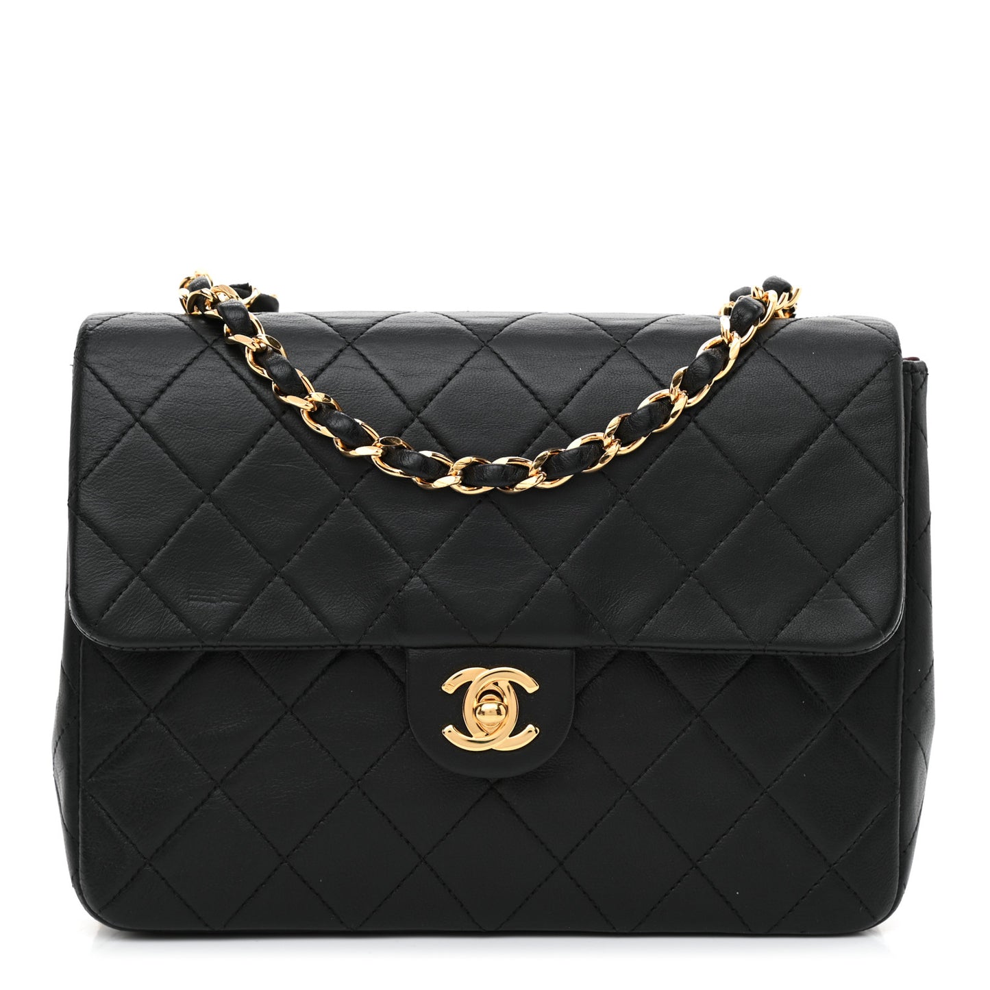 Lambskin Quilted Mini Square Flap Bag Black
