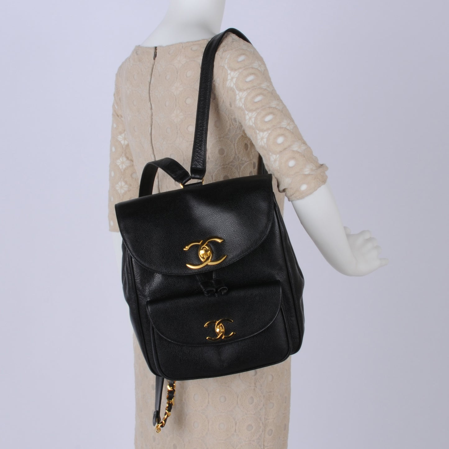 Caviar Drawstring Backpack Black