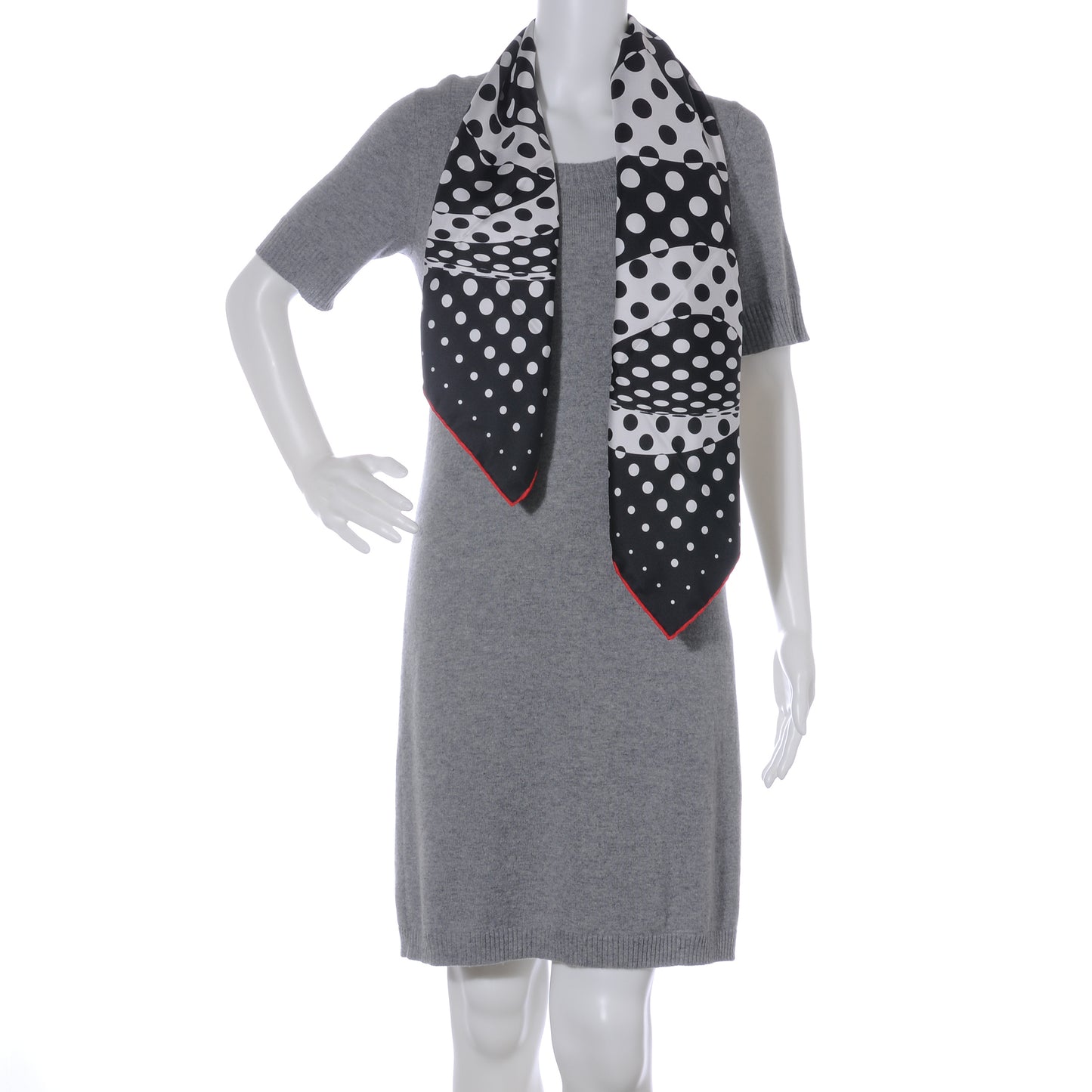 Silk Polka Dot CC Scarf Black White Red