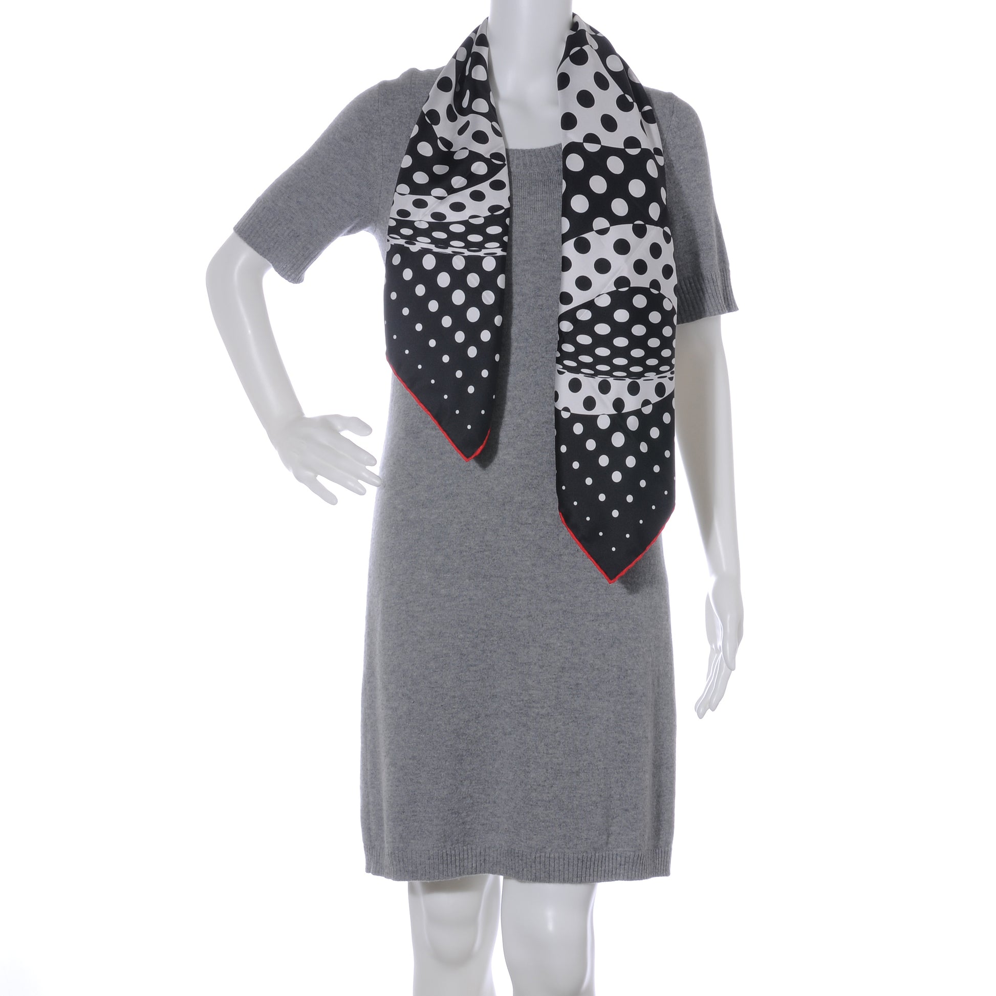 Chanel Silk Polka Dot CC Scarf Black White Red 3 of 7