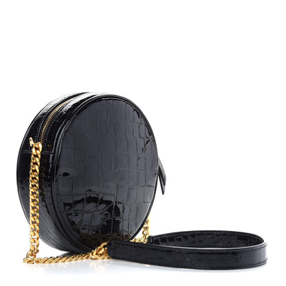 Saint Laurent Patent Crocodile Embossed Round Vinyle Camera Bag Black 3 of 10