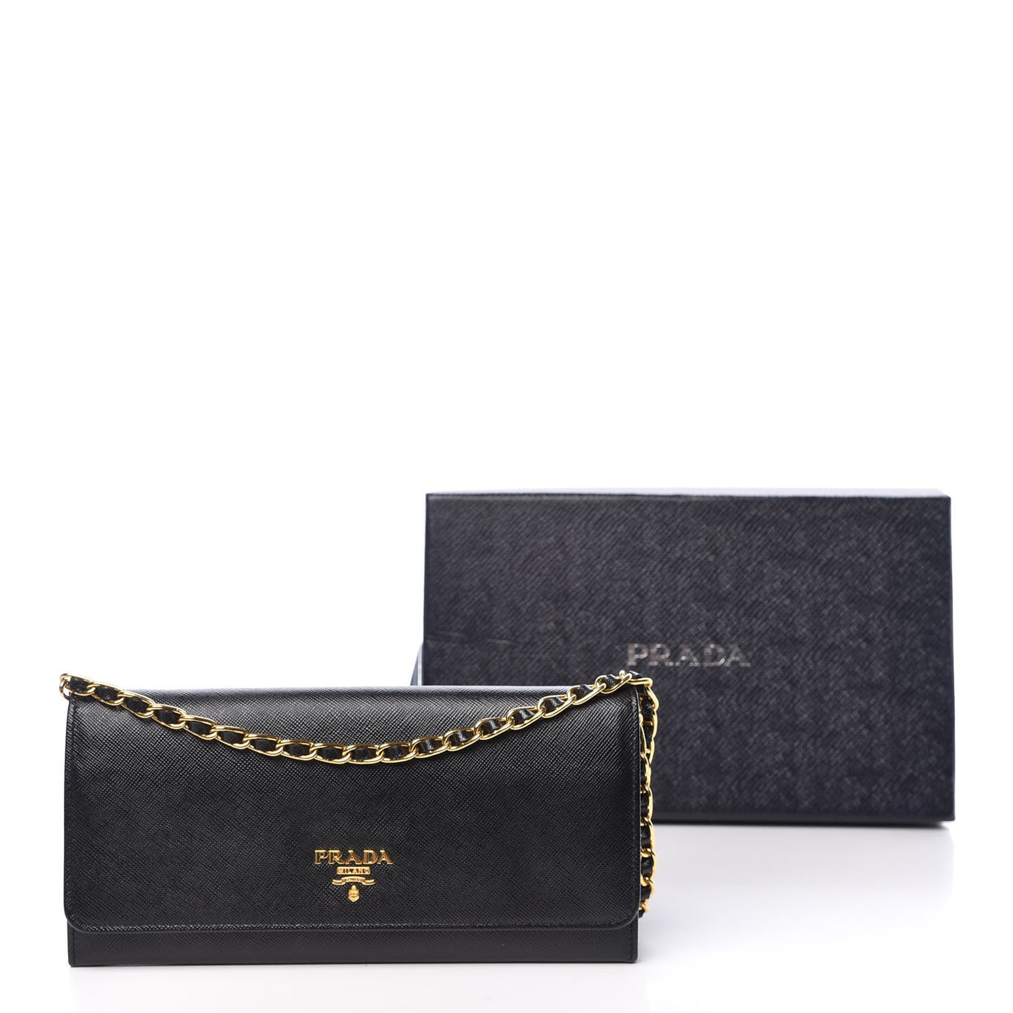Saffiano Metal Oro Chain Wallet Black
