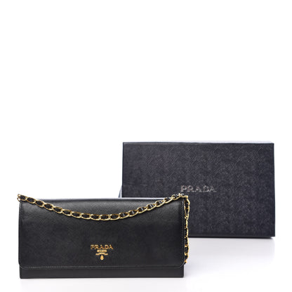 Prada Saffiano Metal Oro Chain Wallet Black 10 of 10