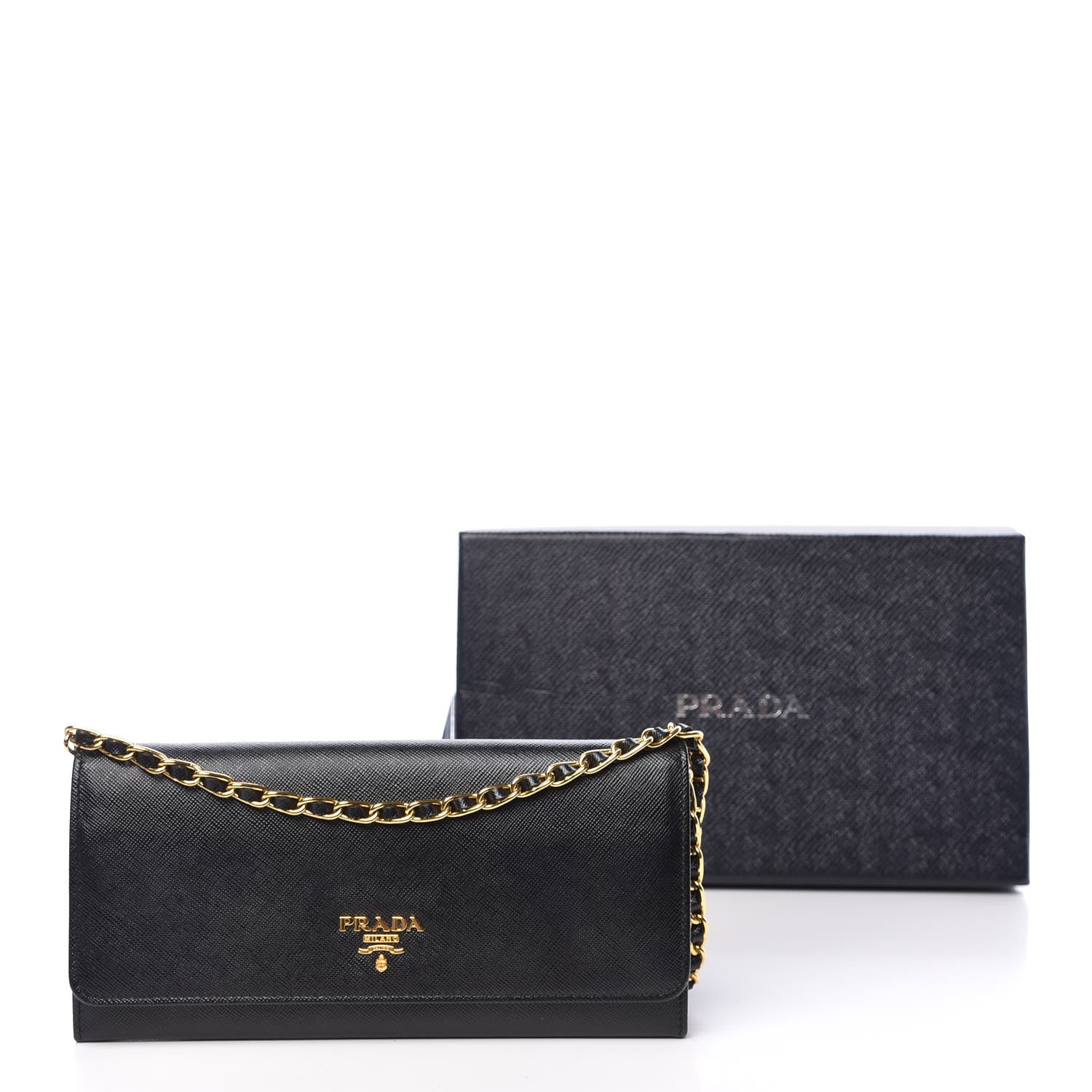 Prada Saffiano Metal Oro Chain Wallet Black 10 of 10