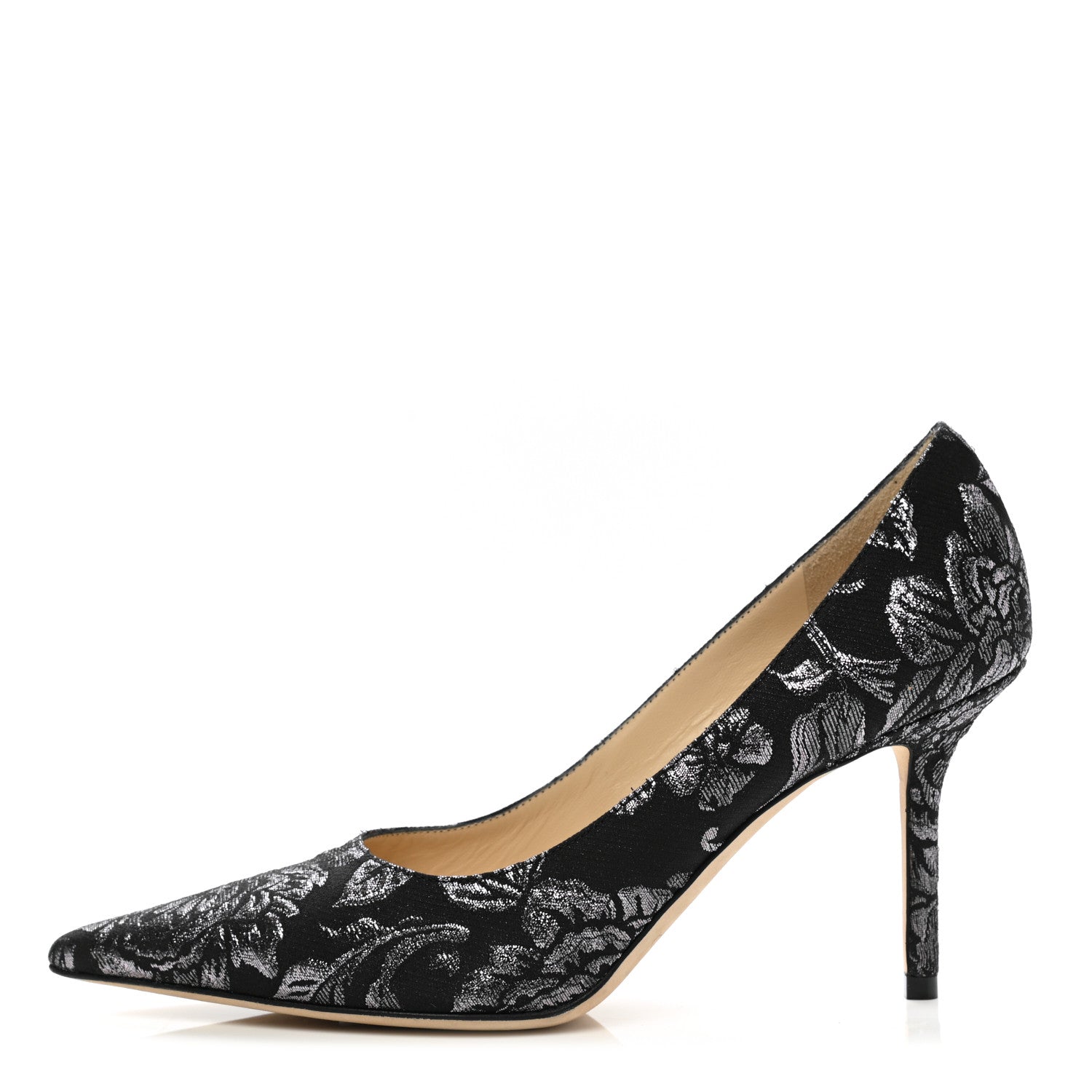 Jimmy Choo Floral Brocade Pointy Toe Love 85 Pumps 36.5 Black Steel 1 of 8
