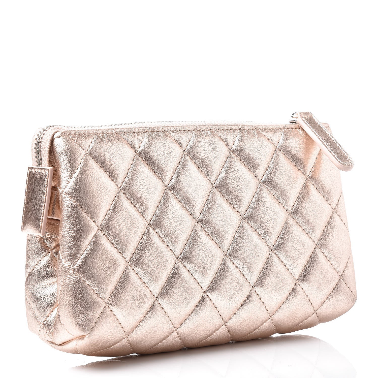 Chanel Metallic Lambskin Quilted Cosmetic Pouch Light Gold 3 of 12