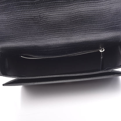 Saint Laurent Lizard Calfskin Embossed Classic Medium Monogram Universite Bag Black 4 of 8