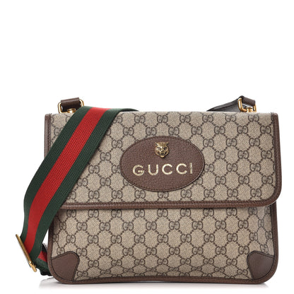 Gucci GG Supreme Monogram Web Neo Vintage Double Flap Messenger Bag Beige New Acero 1 of 7