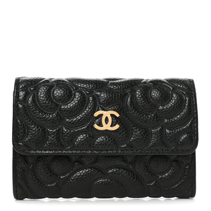 Chanel Caviar Camellia Embossed Card Holder Wallet Black 1 of 8