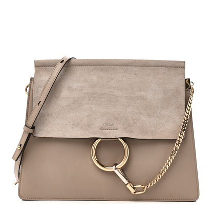 Chloe Calfskin Suede Medium Faye Shoulder Bag Motty Grey 1 of 9