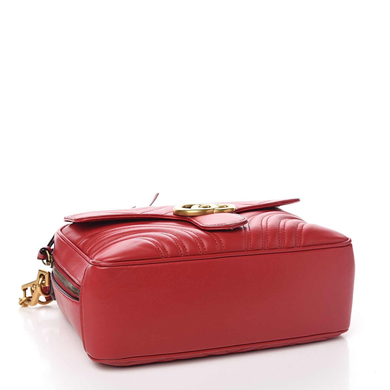 Gucci Calfskin Matelasse Sylvie Web Small GG Marmont Top Handle Shoulder Bag Hibiscus Red 3 of 11