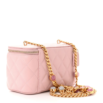 Chanel Lambskin Resin Quilted Vanity Case With Chain Light Pink 3 of 11