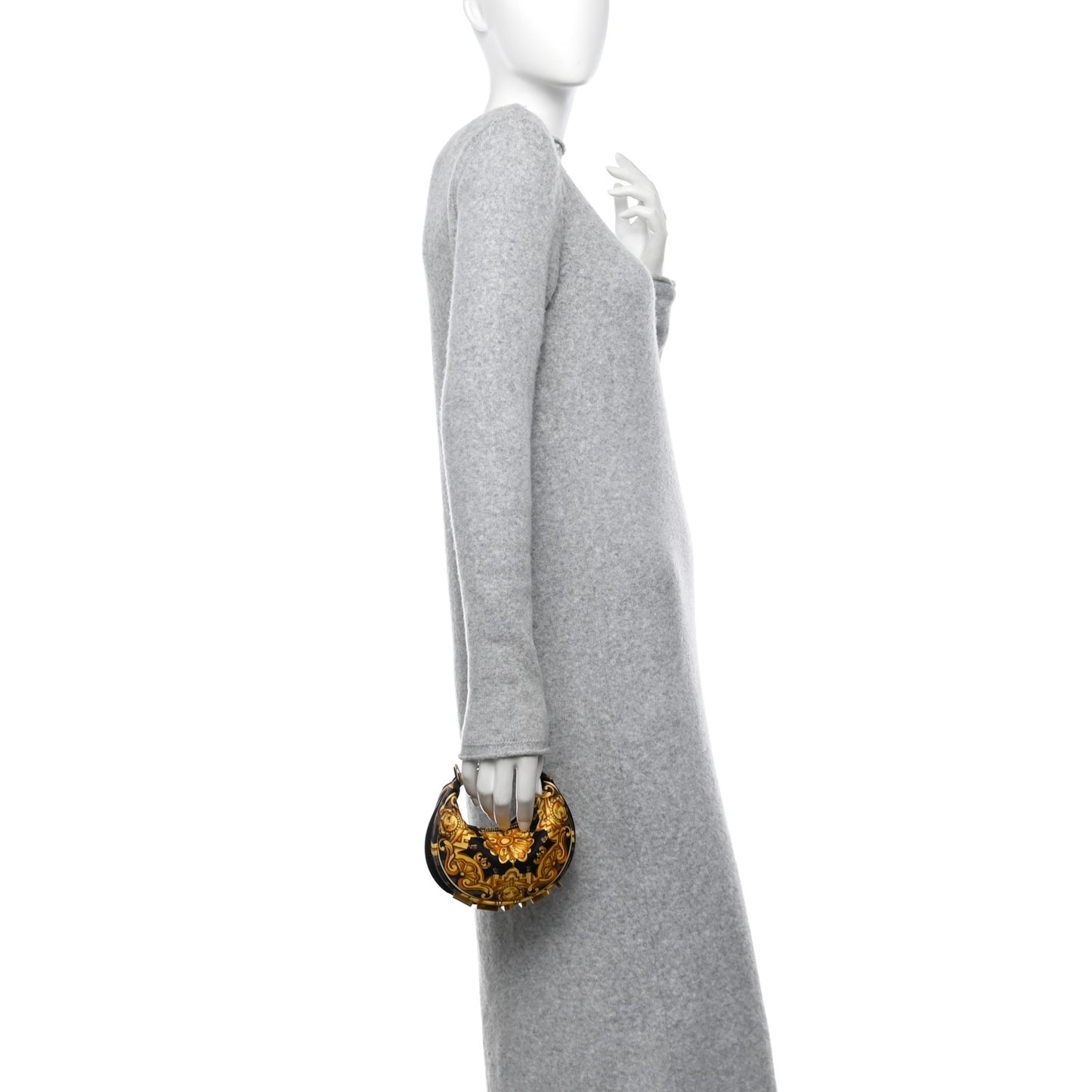 X VERSACE Silk Fendace Baroque Nano Fendigraphy Hobo Charm Black Gold