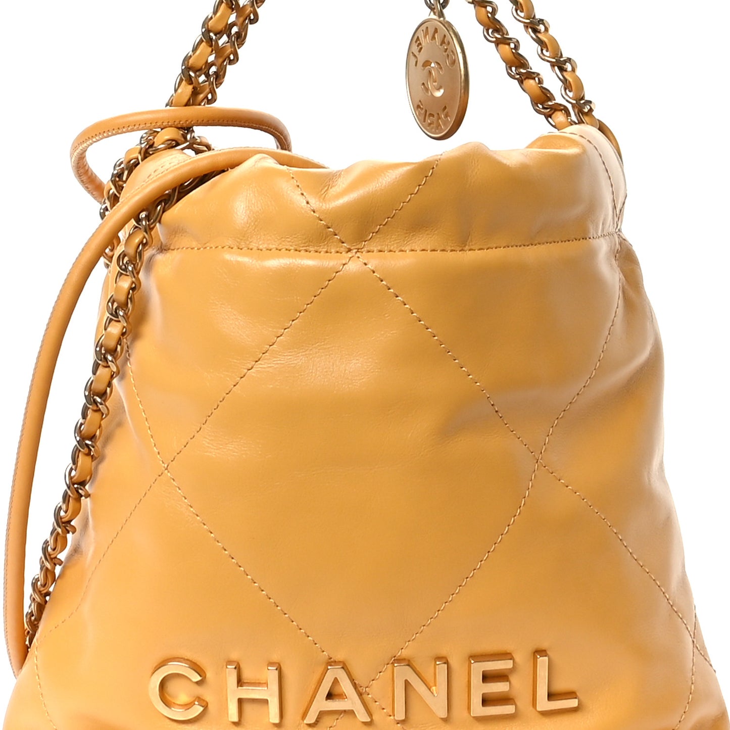 Shiny Calfskin Quilted Mini Chanel 22 Yellow