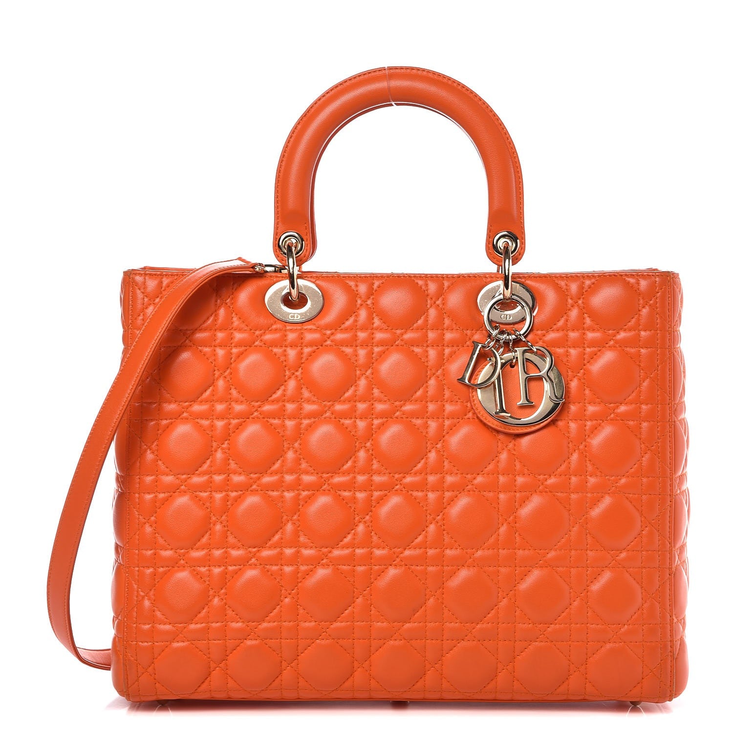 Christian Dior Lambskin Cannage Large Lady Dior Orange 1 of 13