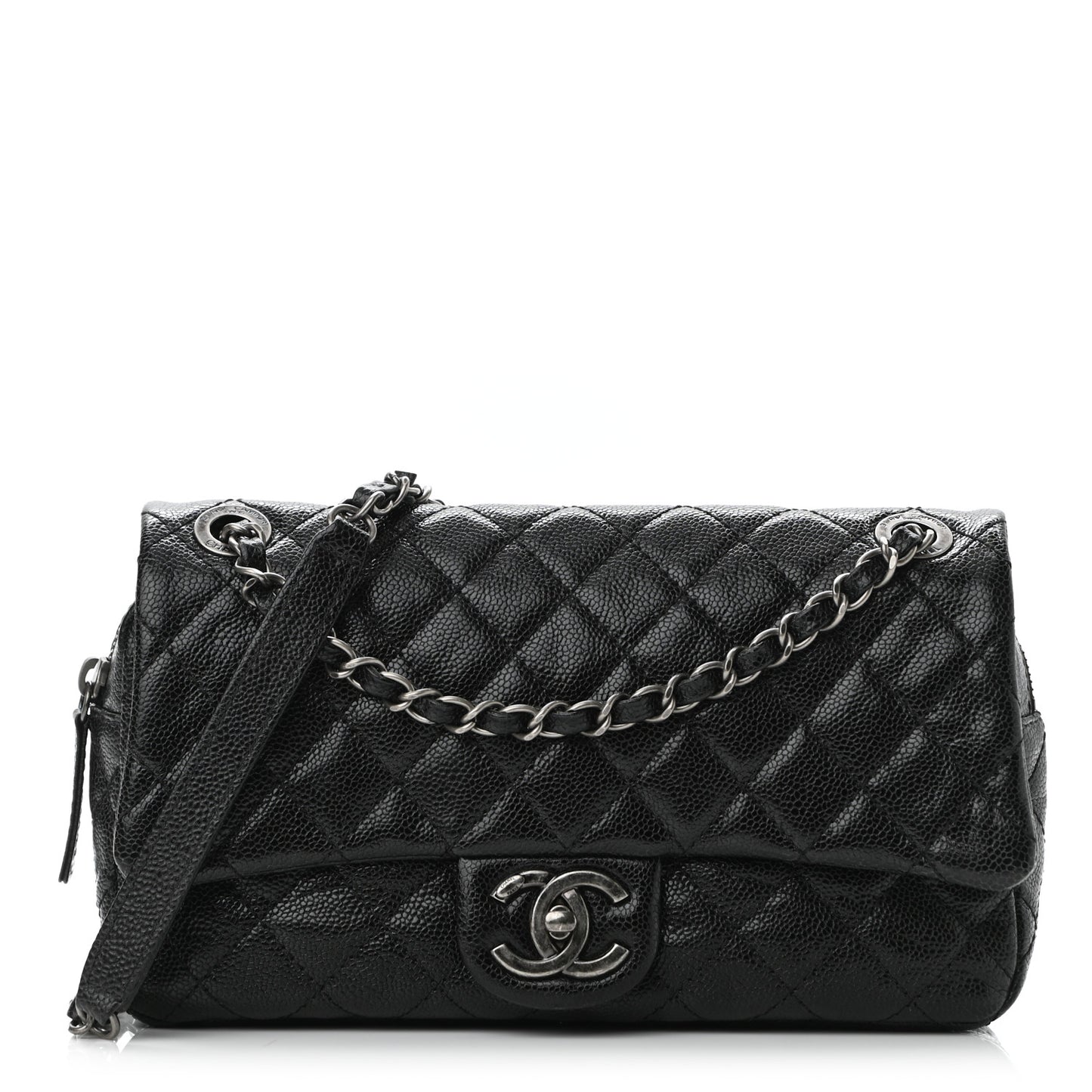 Iridescent Caviar Quilted Small Chic Flap Black