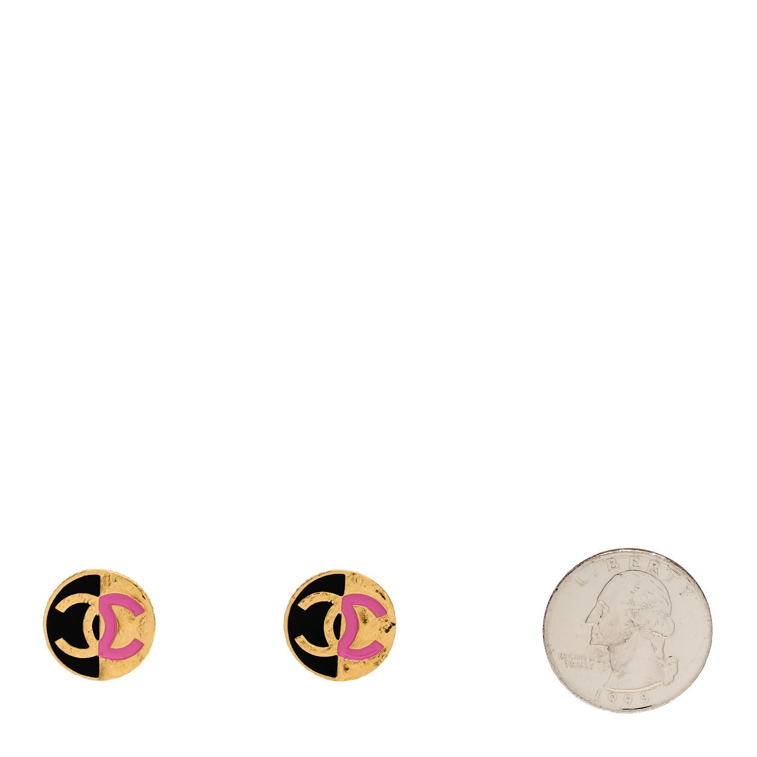 Chanel Metal Enamel CC Round Earrings Gold Pink Black 2 of 5