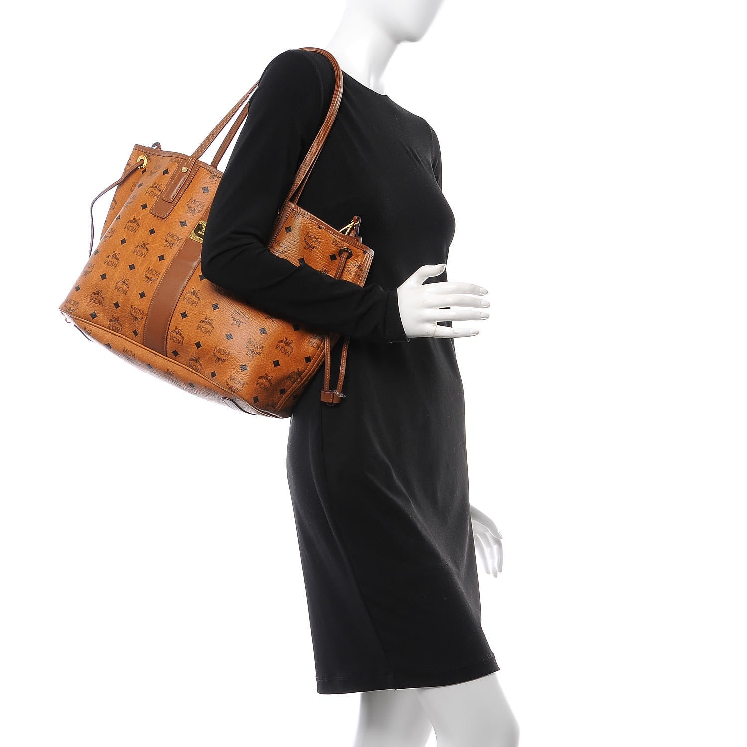 MCM Visetos Medium Liz Reversible Shopper Tote Cognac 3 of 15
