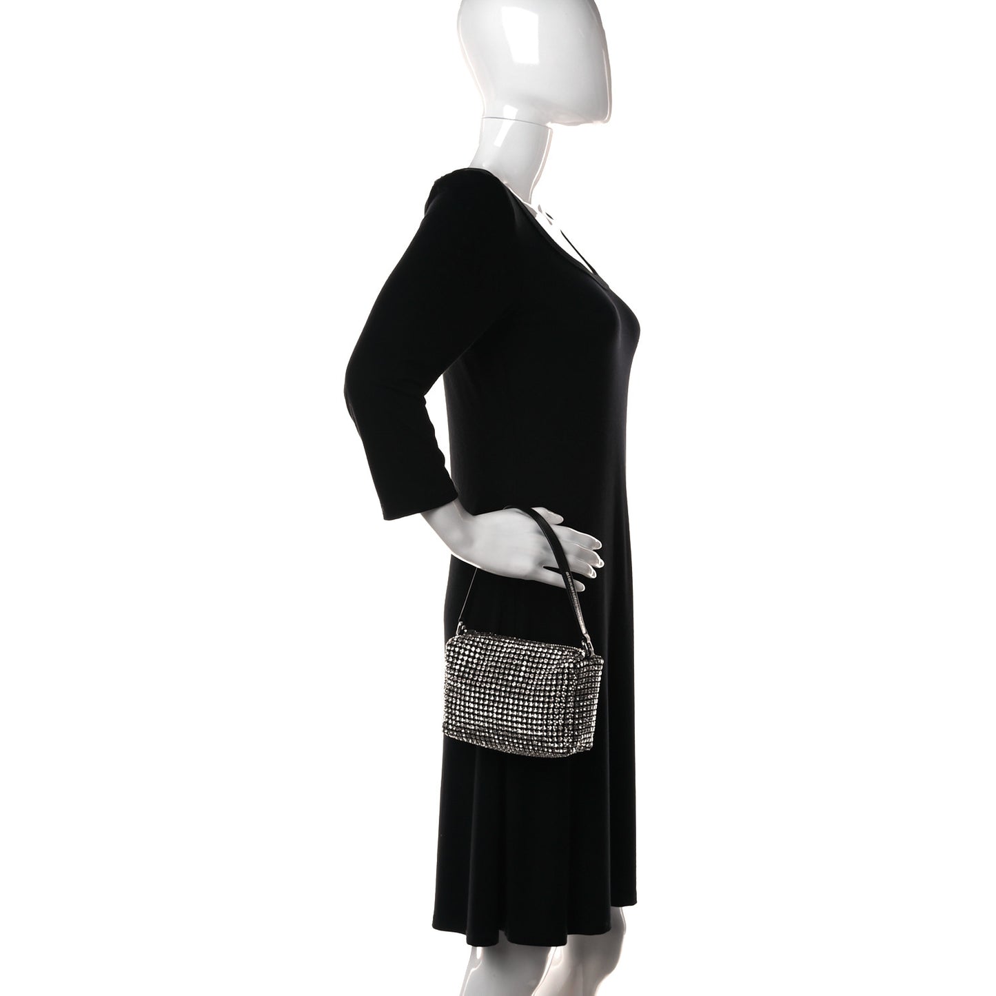 Mesh Crystal Rhinestone Mini Heiress Pouch Black Silver