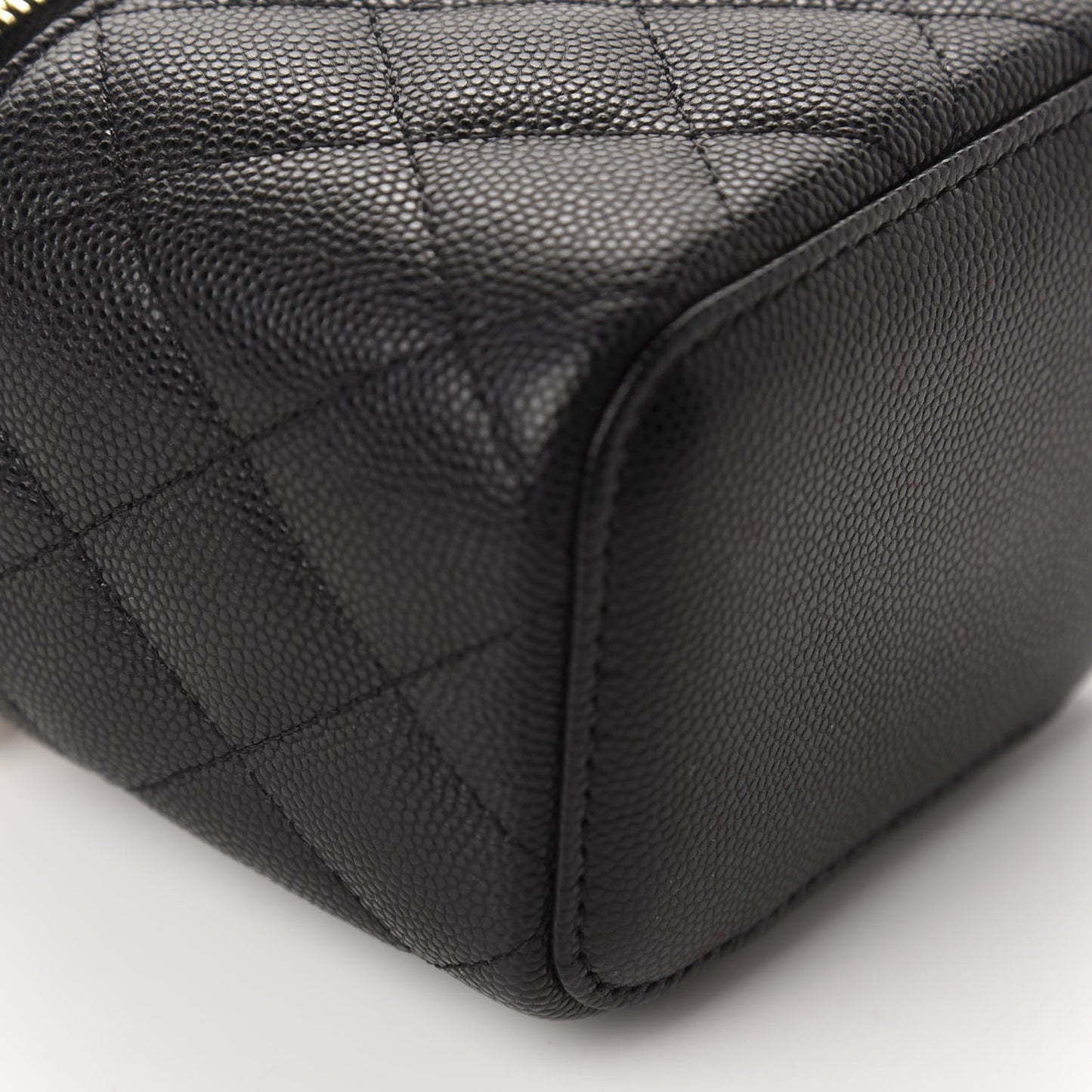 Caviar Quilted Mini Vanity Case With Chain Black