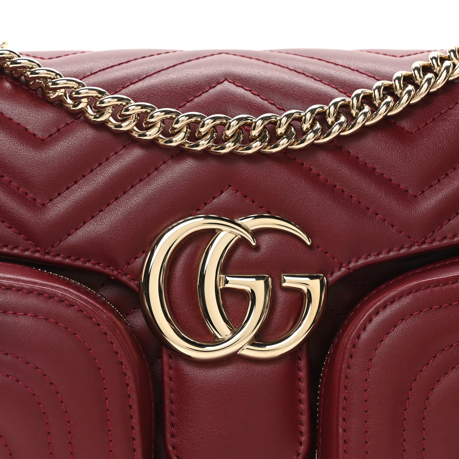 Gucci Calfskin Matelasse Small GG Marmont Multi Pocket Shoulder Bag Rosso Ancora 7 of 9