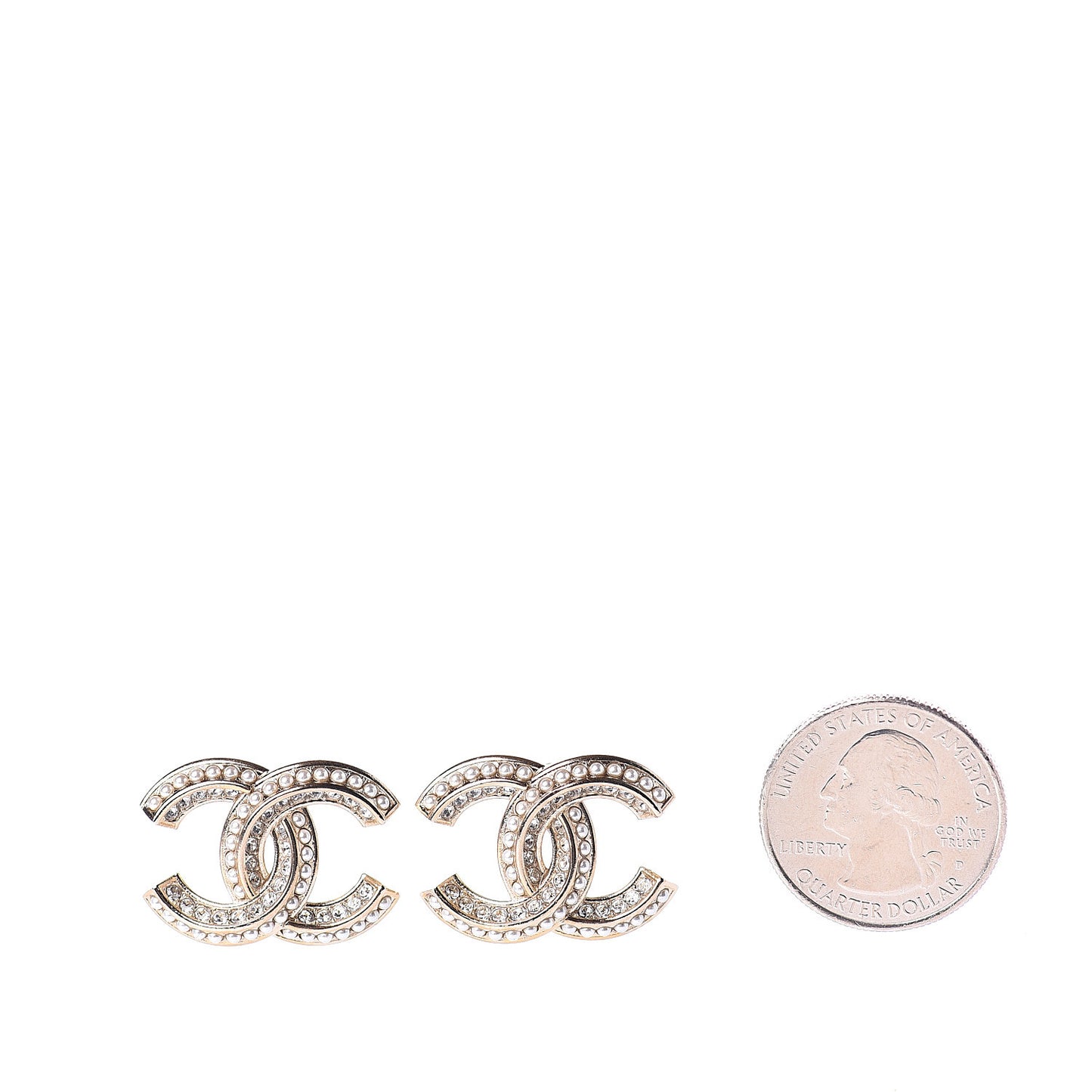Crystal Pearl Chain Mania CC Earrings Gold