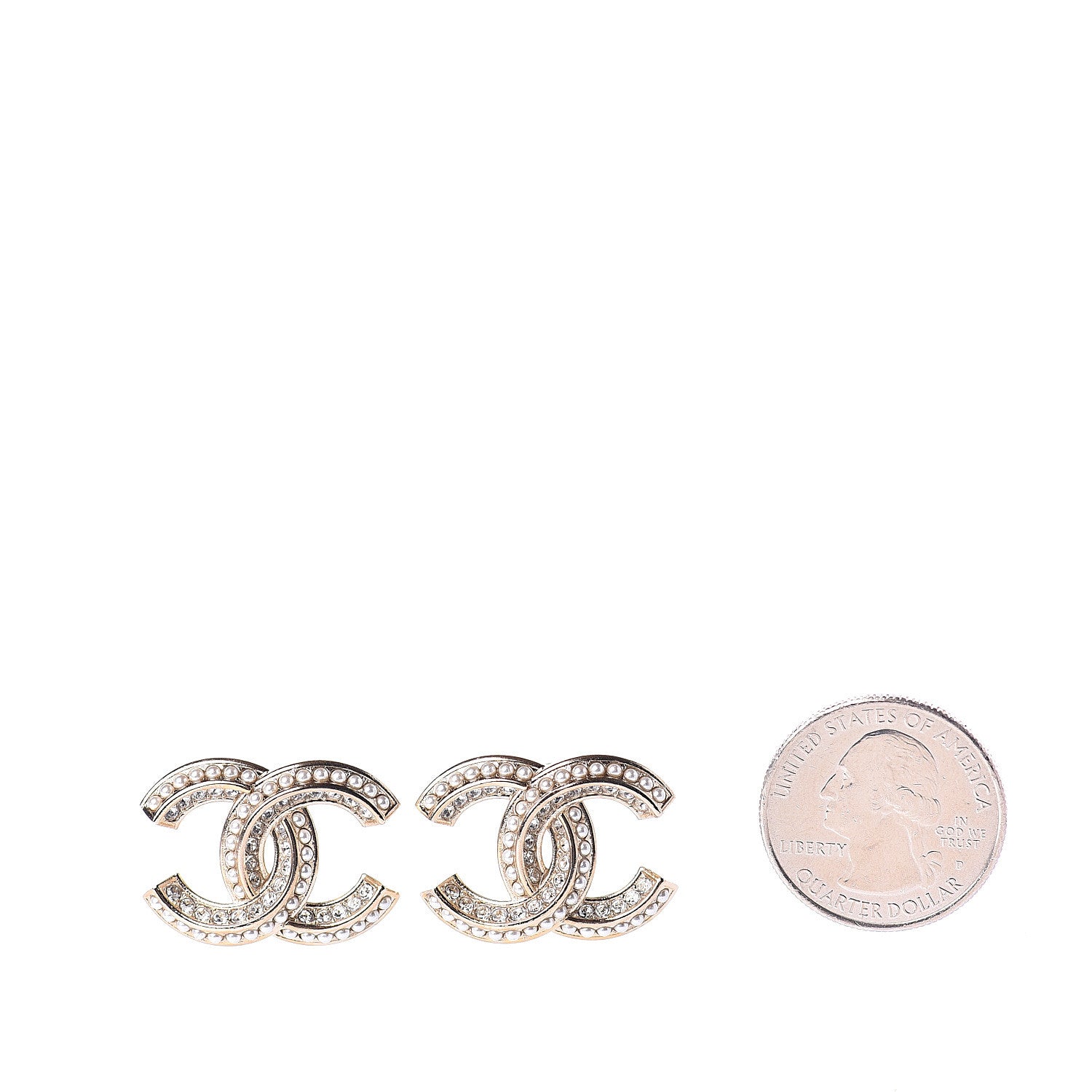 Chanel Crystal Pearl Chain Mania CC Earrings Gold 2 of 5