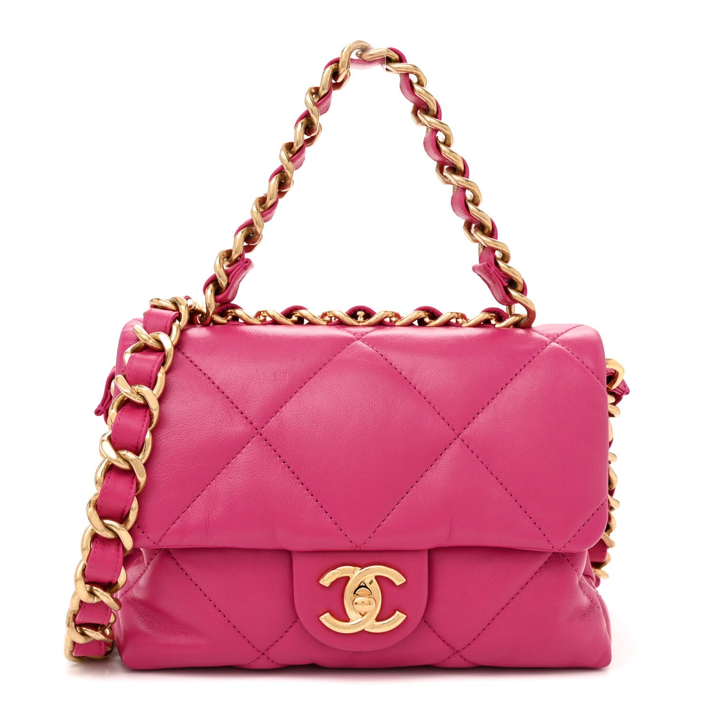 Lambskin Quilted Small Chain Top Handle Flap Fuchsia