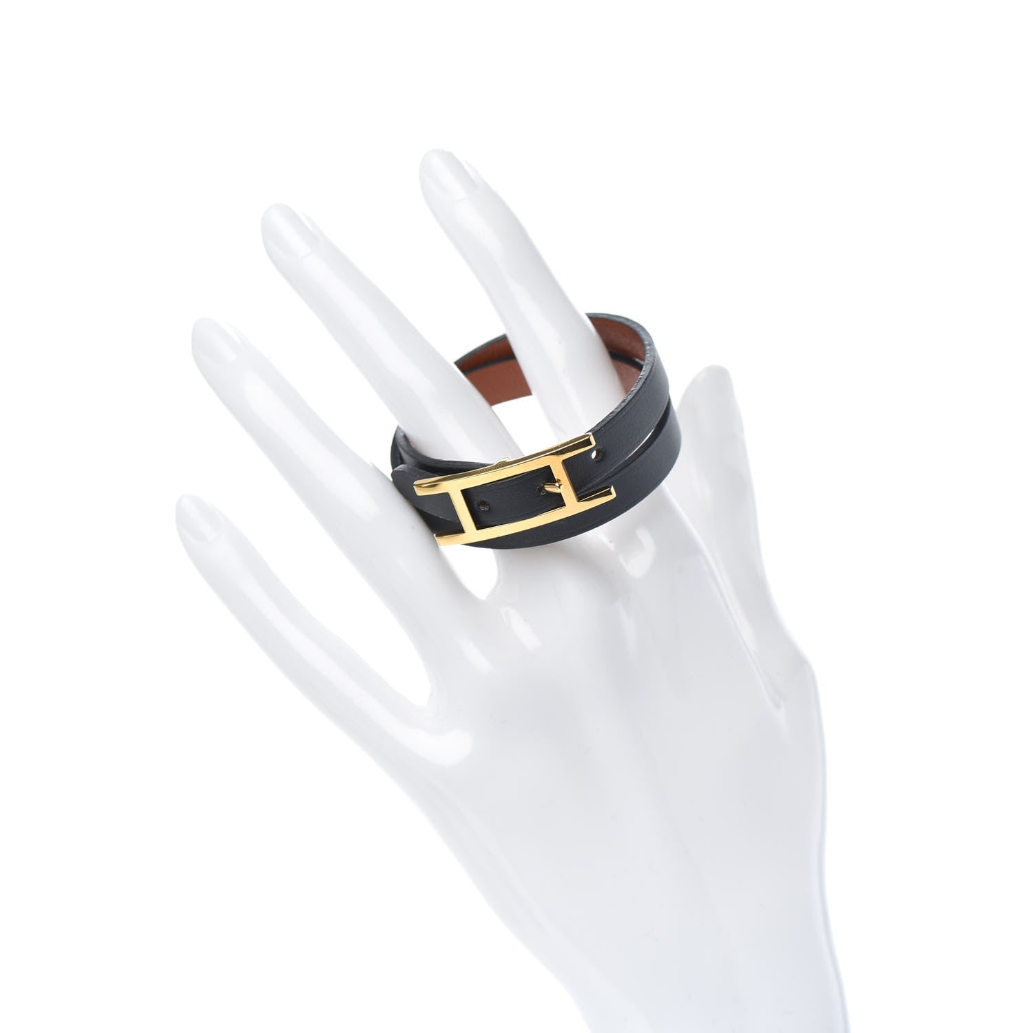 Hermes Chamonix Behapi Double Tour Bracelet T2 Black Gold 2 of 5