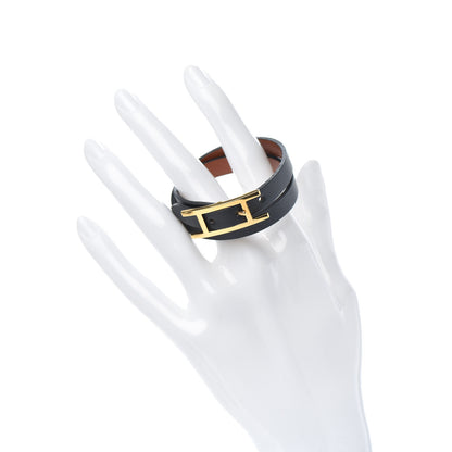 Hermes Chamonix Behapi Double Tour Bracelet T2 Black Gold 2 of 5