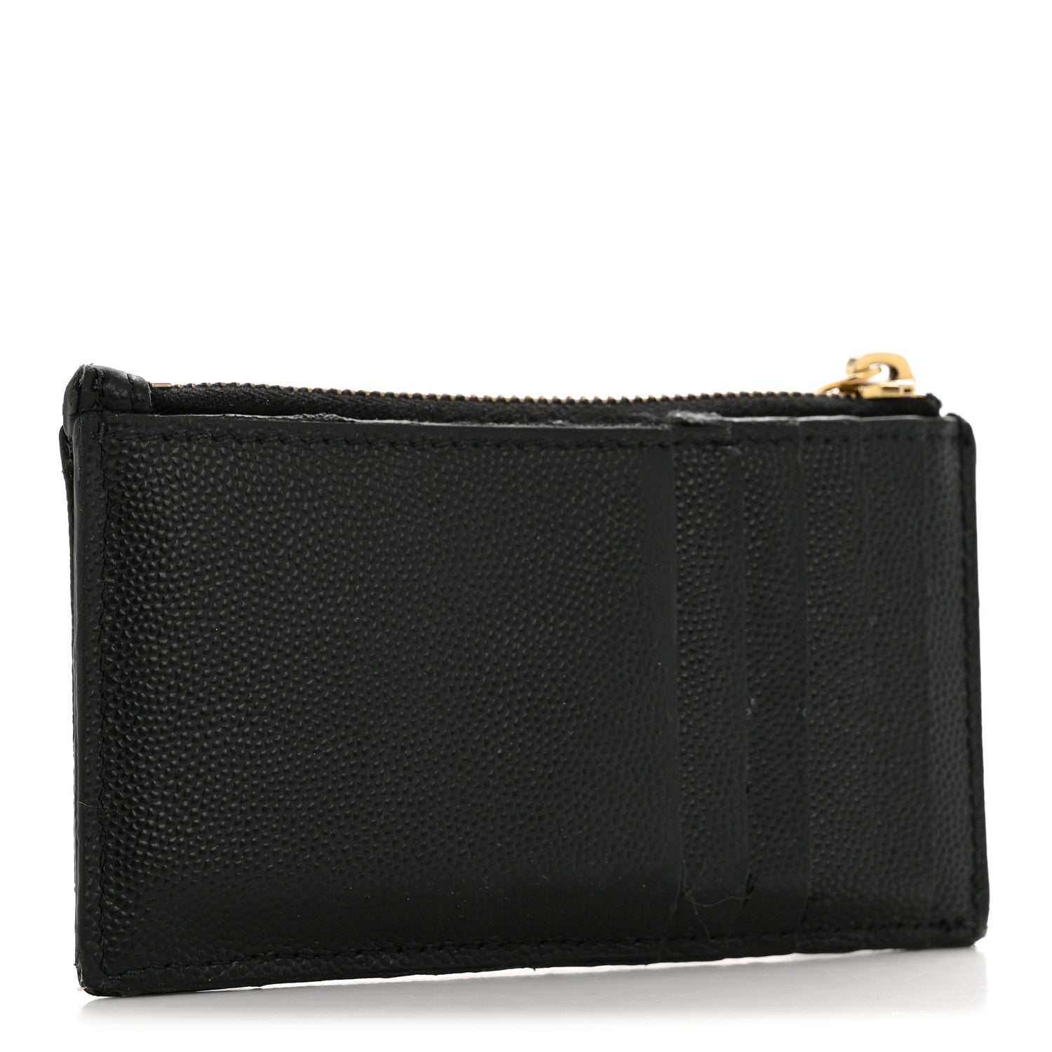 Saint Laurent Grain De Poudre Matelasse Chevron Monogram Fragments Zippered Card Case Black 3 of 11
