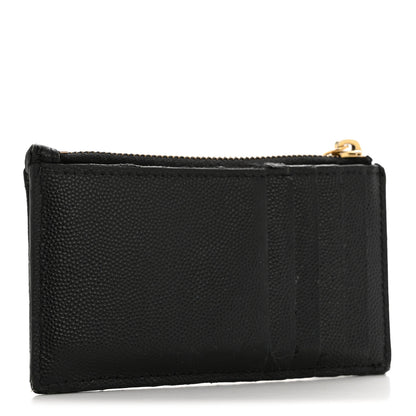 Saint Laurent Grain De Poudre Matelasse Chevron Monogram Fragments Zippered Card Case Black 3 of 11