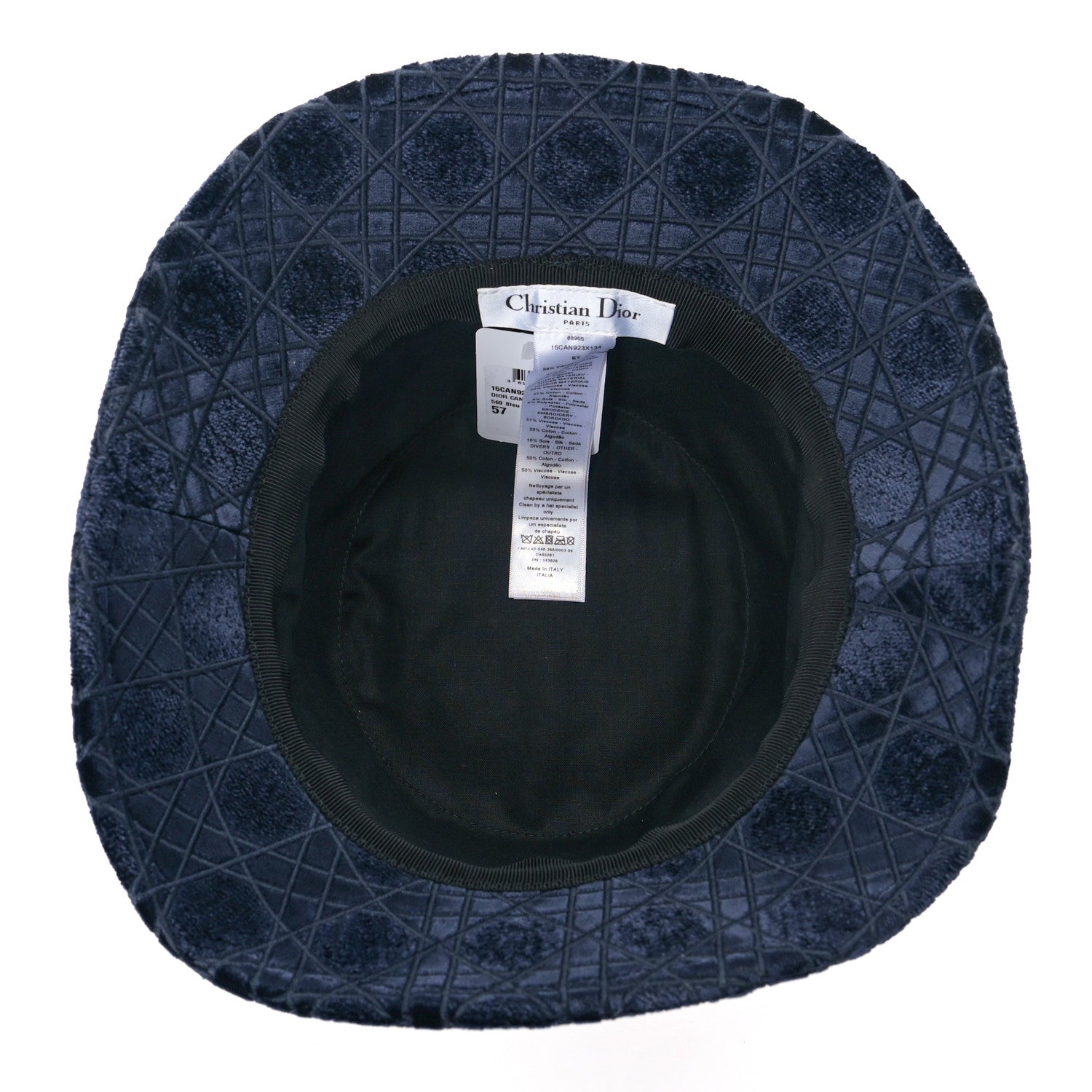 Christian Dior Velvet Cannage Bucket Hat 57 Blue 5 of 6