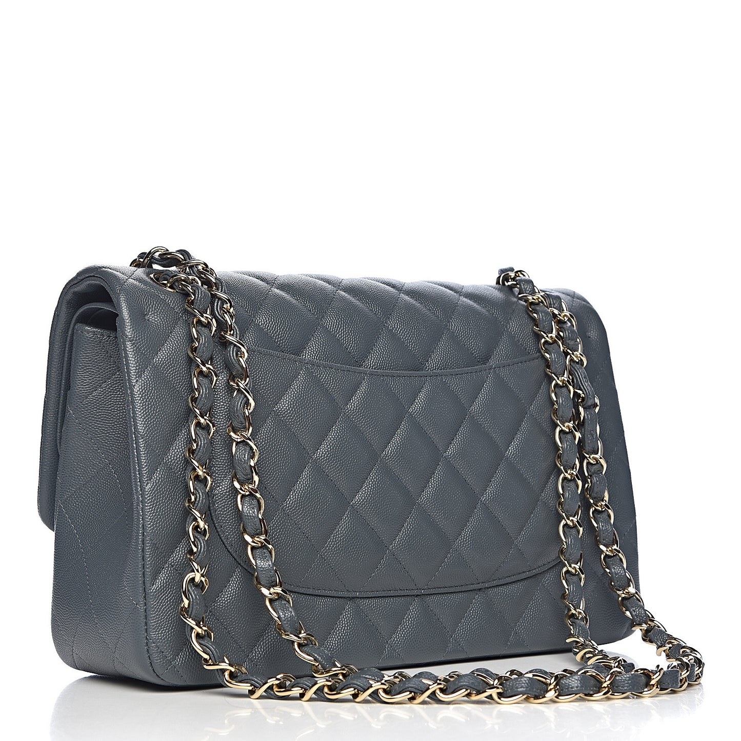 Caviar Quilted Jumbo Double Flap Dark Grey