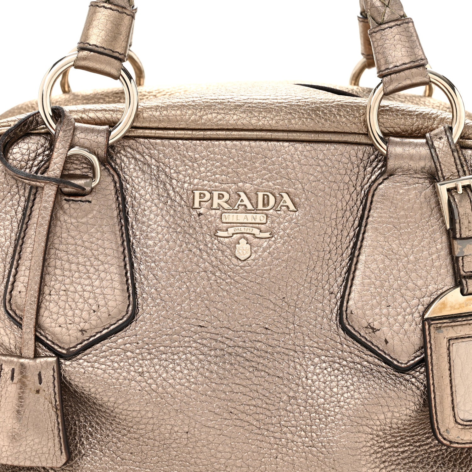 Prada Metallic Vitello Daino Braided Bowler Piombo 8 of 13