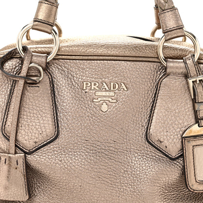 Prada Metallic Vitello Daino Braided Bowler Piombo 8 of 13