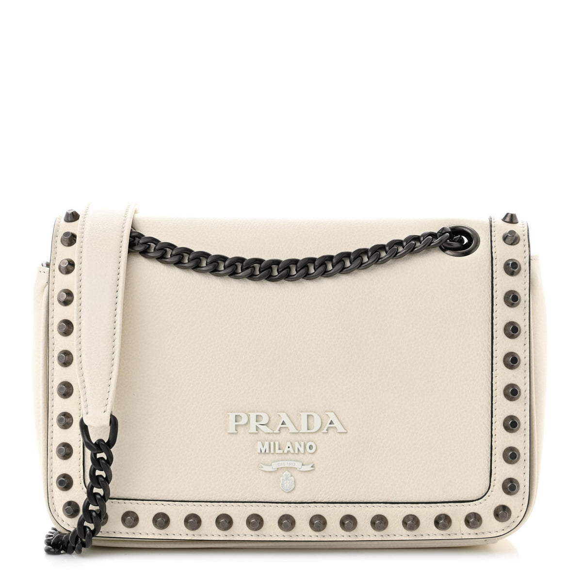 Glace Calfskin Studded Crossbody White