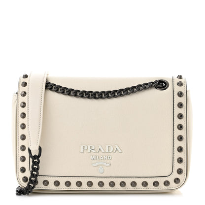 Prada Glace Calfskin Studded Crossbody White 1 of 11