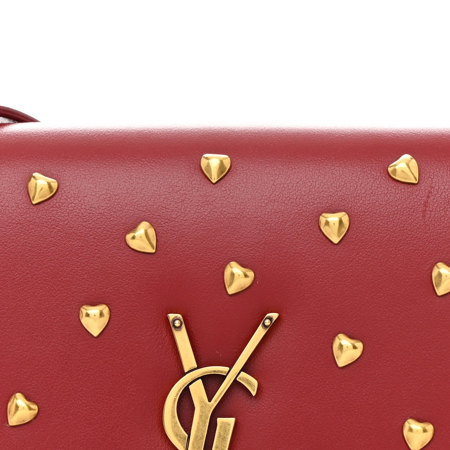Saint Laurent Calfskin Heart Studded Classic Monogram Kate Tassel Chain Wallet Red 9 of 12
