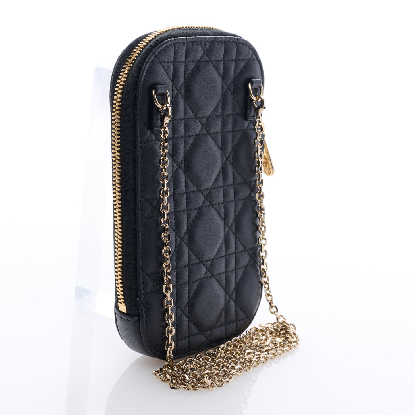 Lambskin Cannage Lady Dior Phone Holder Black