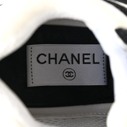 Chanel Suede Calfskin Womens CC Printed Sneakers 37.5 White Black 6 of 7