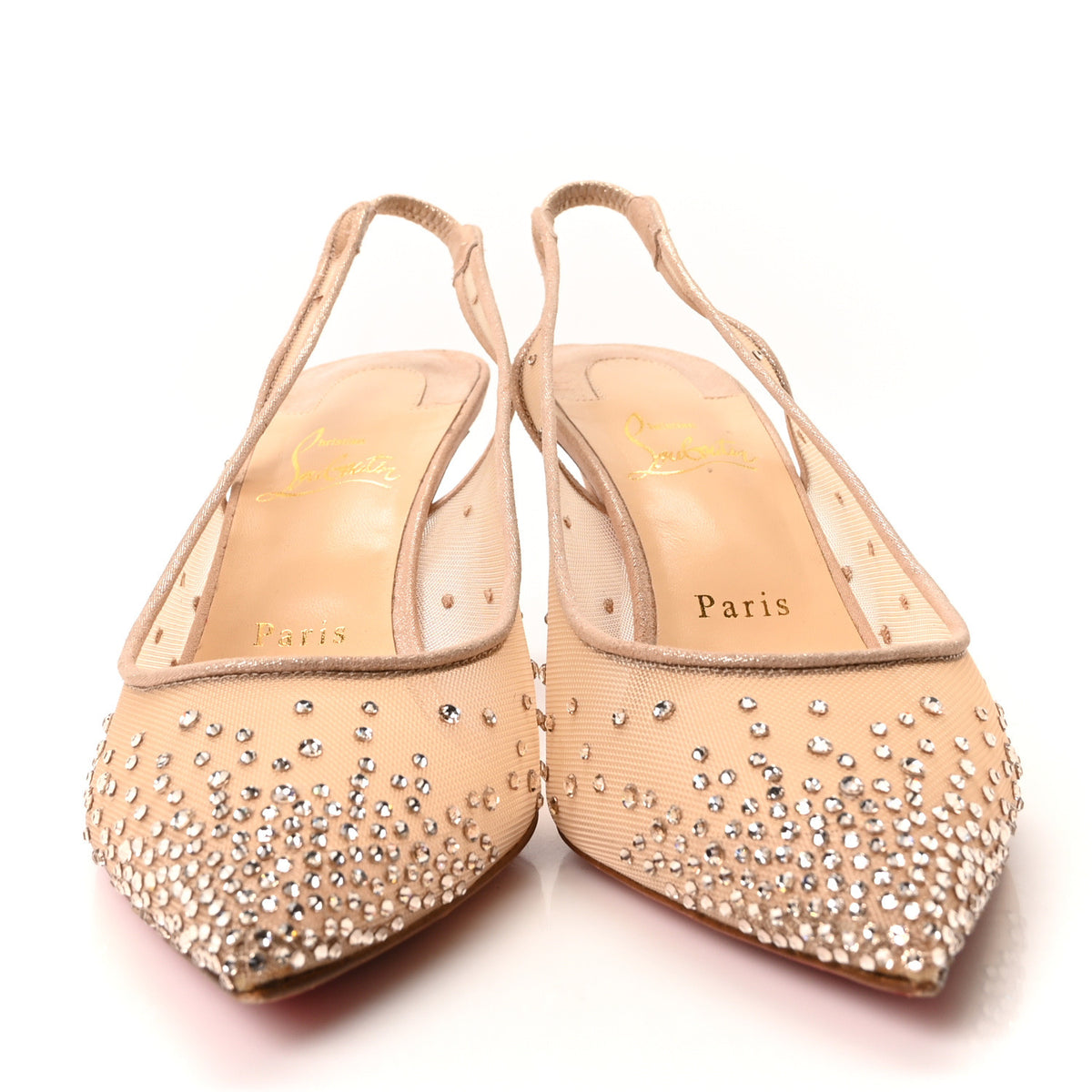 Christian Louboutin Suede Silk Crystal Strass Follies 70 Slingback Pumps 39.5 Light Silk 3 of 9