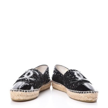 Chanel Patent Sequin CC Espadrilles 39 Black 5 of 14