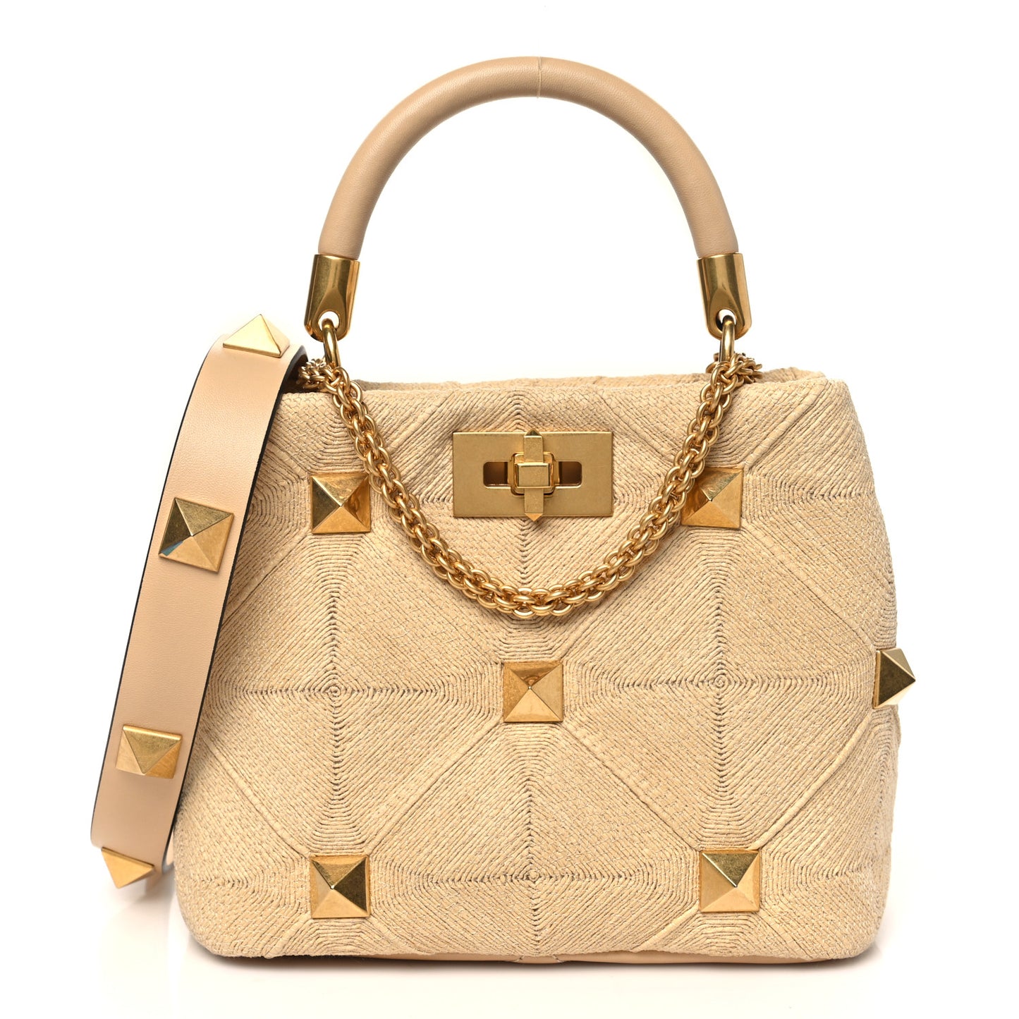 Raffia Small Roman Stud The Handle Bag Natural