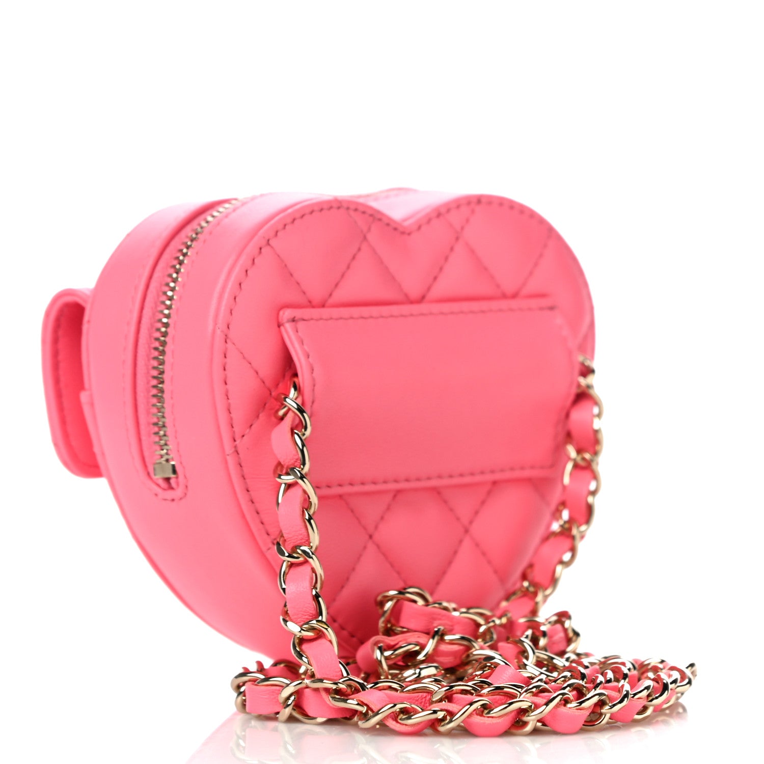 Chanel Lambskin Quilted CC In Love Heart Waist Belt Bag With Chain Pink 3 of 10