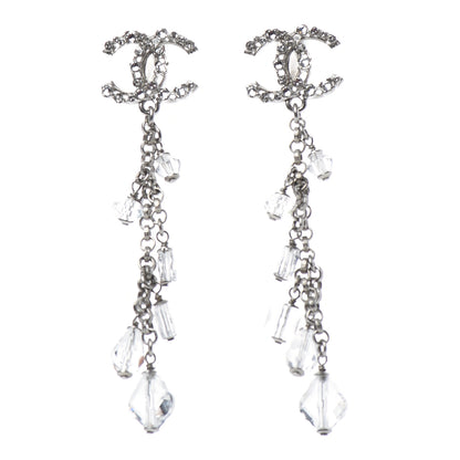 Chanel Crystal Bead CC Dangle Earrings Silver 1 of 4
