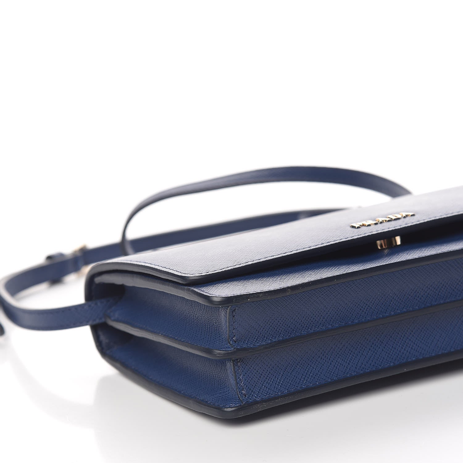 Prada Saffiano Lux Flap Wallet with Strap Bleuette 9 of 10