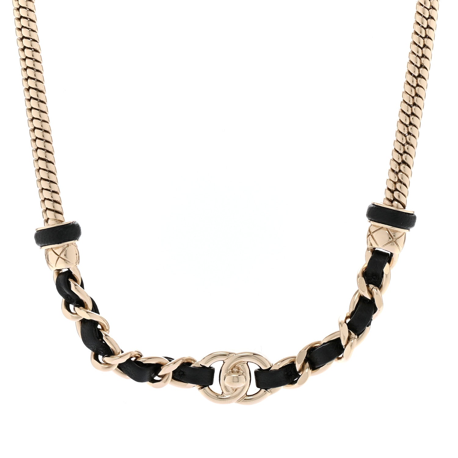 Chanel Metal Lambskin CC Turnlock Choker Necklace Black Gold 1 of 6